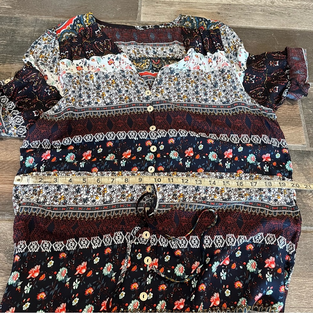 Multi colored vibrant floral print maxi dress drawstring waist 12 - Picture 3 of 8